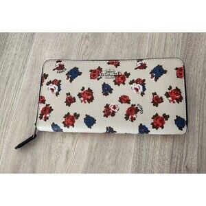 Coach Wallet Tea Rose Floral Leather Accordion Zip Womens Multicolor Card holder